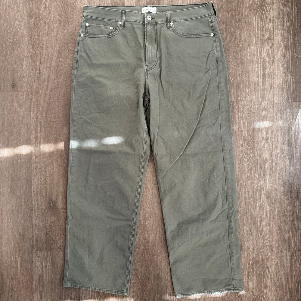Abercrombie & Fitch Pants Womens 14L Olive Green Straight Leg Canvas High Rise